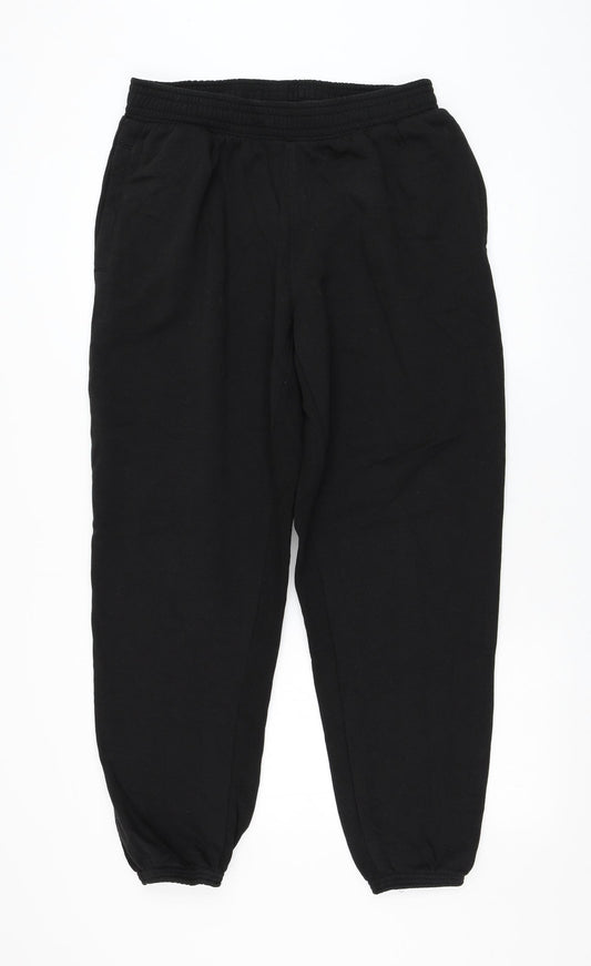 Crivit Mens Black Cotton Jogger Trousers Size 32 in L28 in Regular Drawstring