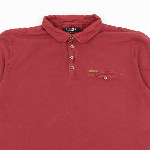 Firetrap Mens Red Cotton Polo Size XL Collared Button