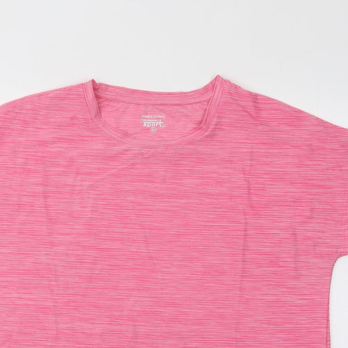 Dunnes Stores Womens Pink Geometric Polyester Basic T-Shirt Size M Round Neck Pullover