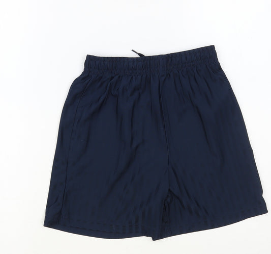 Marks and Spencer Boys Blue Striped Polyester Sweat Shorts Size 9-10 Years Regular Drawstring