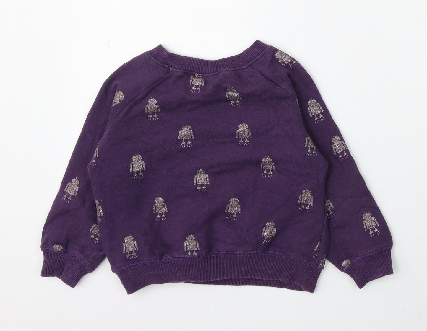 NEXT Girls Purple Geometric Cotton Pullover Sweatshirt Size 4 Years - Robots