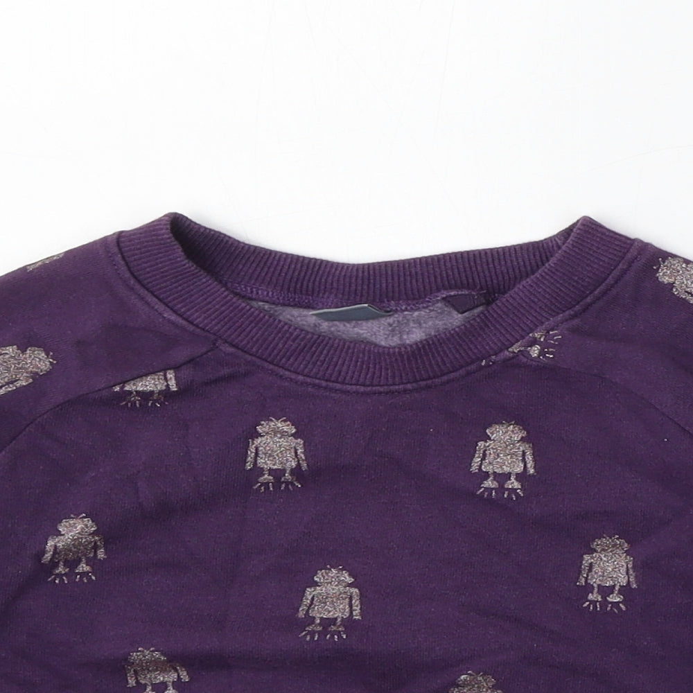 NEXT Girls Purple Geometric Cotton Pullover Sweatshirt Size 4 Years - Robots