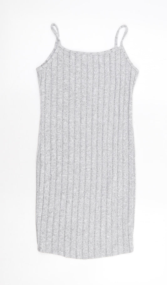SheIn Girls Grey Polyester Tank Dress Size 11-12 Years Round Neck Pullover - Ribbed
