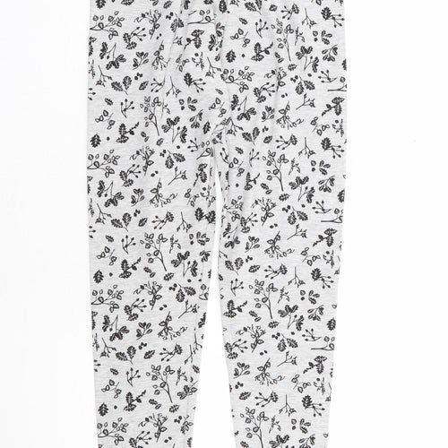Primark Girls Grey Floral Cotton Jogger Trousers Size 11-12 Years Regular Pullover