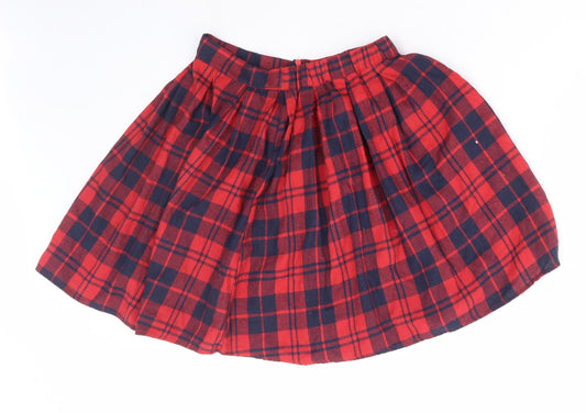 SheIn Girls Red Check Cotton Skater Skirt Size 12 Years Regular Zip
