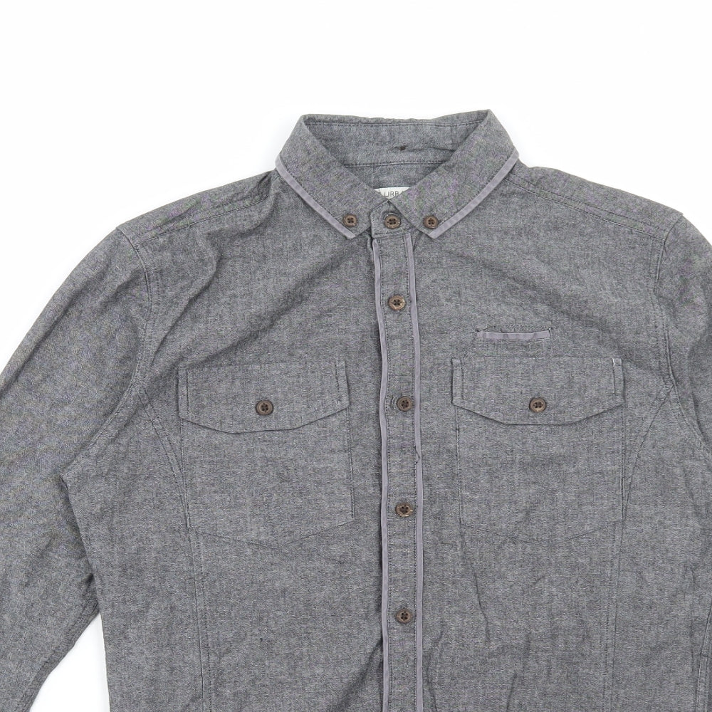 Smith & Jones Mens Grey Cotton Button-Up Size S Collared Button