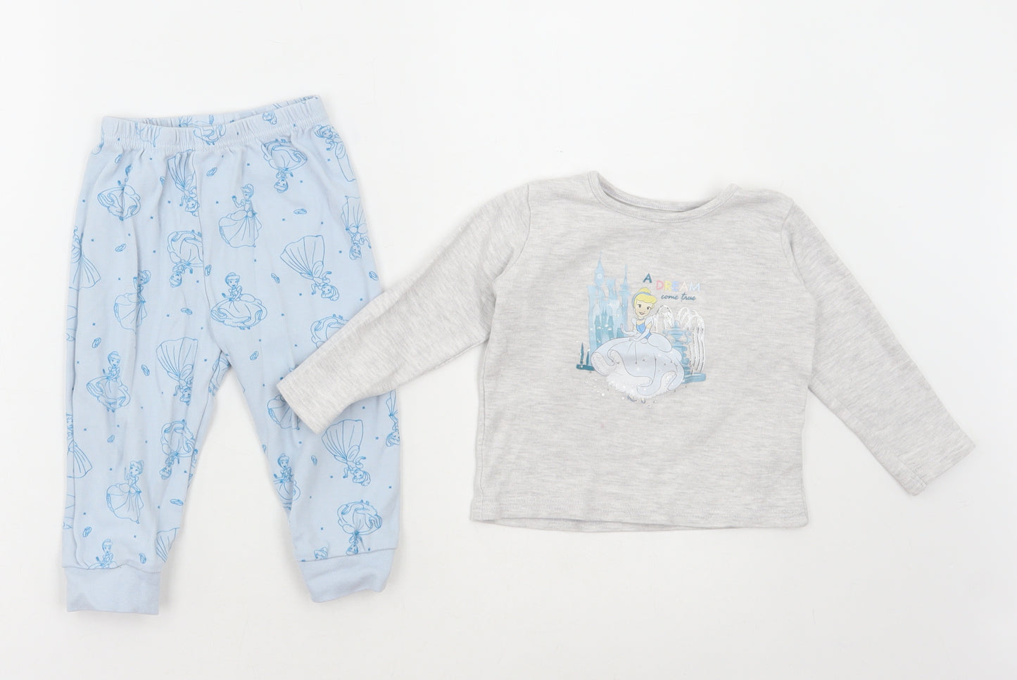 Primark Girls Blue Geometric Cotton Set Pyjama Set Size 12-18 Months Pullover - Cinderella