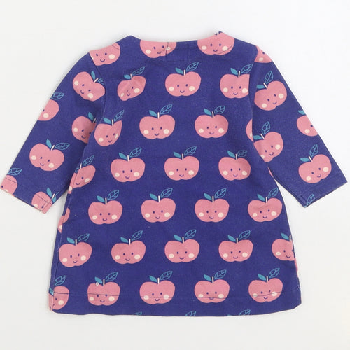 Hatley Girls Blue Geometric 100% Cotton Jumper Dress Size 3-6 Months Round Neck Button - Apples