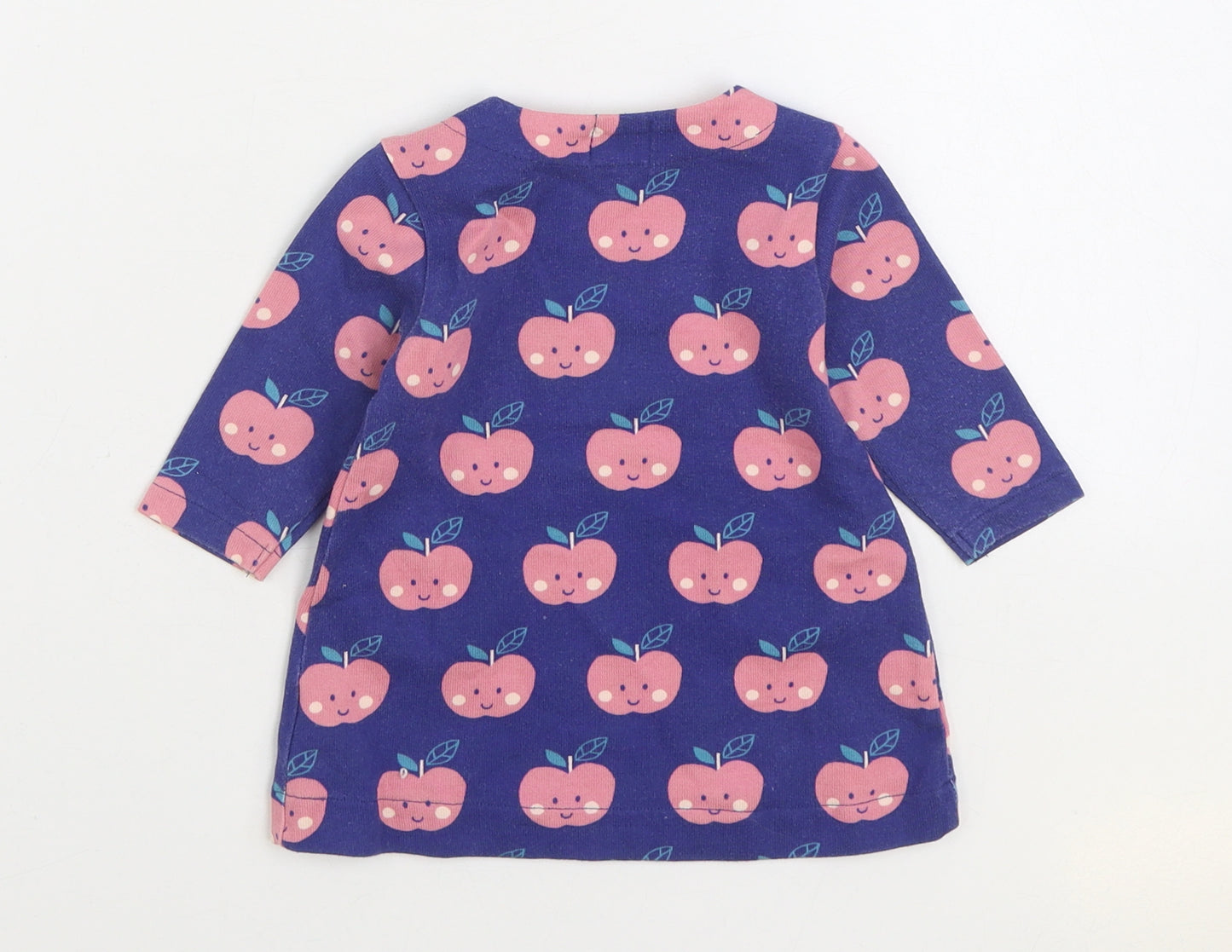 Hatley Girls Blue Geometric 100% Cotton Jumper Dress Size 3-6 Months Round Neck Button - Apples