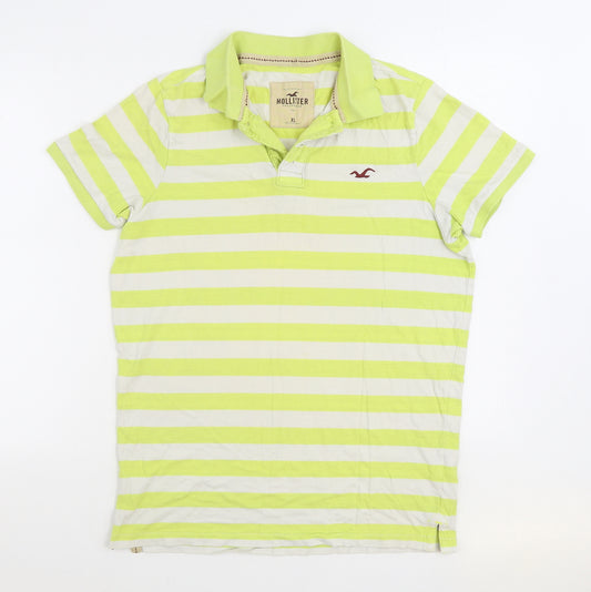 Hollister Mens Yellow Striped 100% Cotton Polo Size XL Collared Pullover