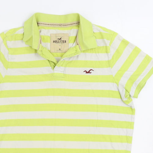 Hollister Mens Yellow Striped 100% Cotton Polo Size XL Collared Pullover