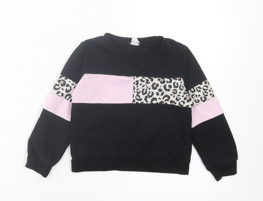 SheIn Girls Black Animal Print Cotton Pullover Sweatshirt Size 6 Years Pullover