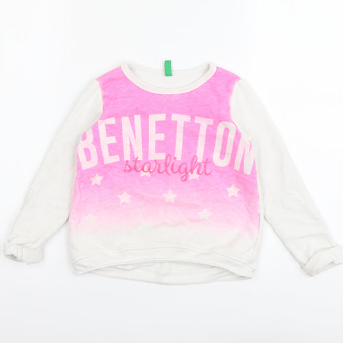 United Colors of Benetton Girls Pink Geometric Cotton Pullover Sweatshirt Size 4-5 Years Pullover