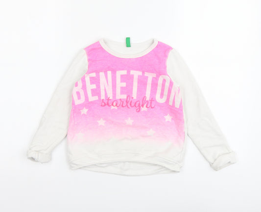 United Colors of Benetton Girls Pink Geometric Cotton Pullover Sweatshirt Size 4-5 Years Pullover