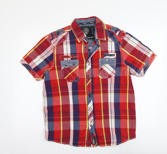 Dissident Mens Red Plaid Cotton Button-Up Size L Collared Button