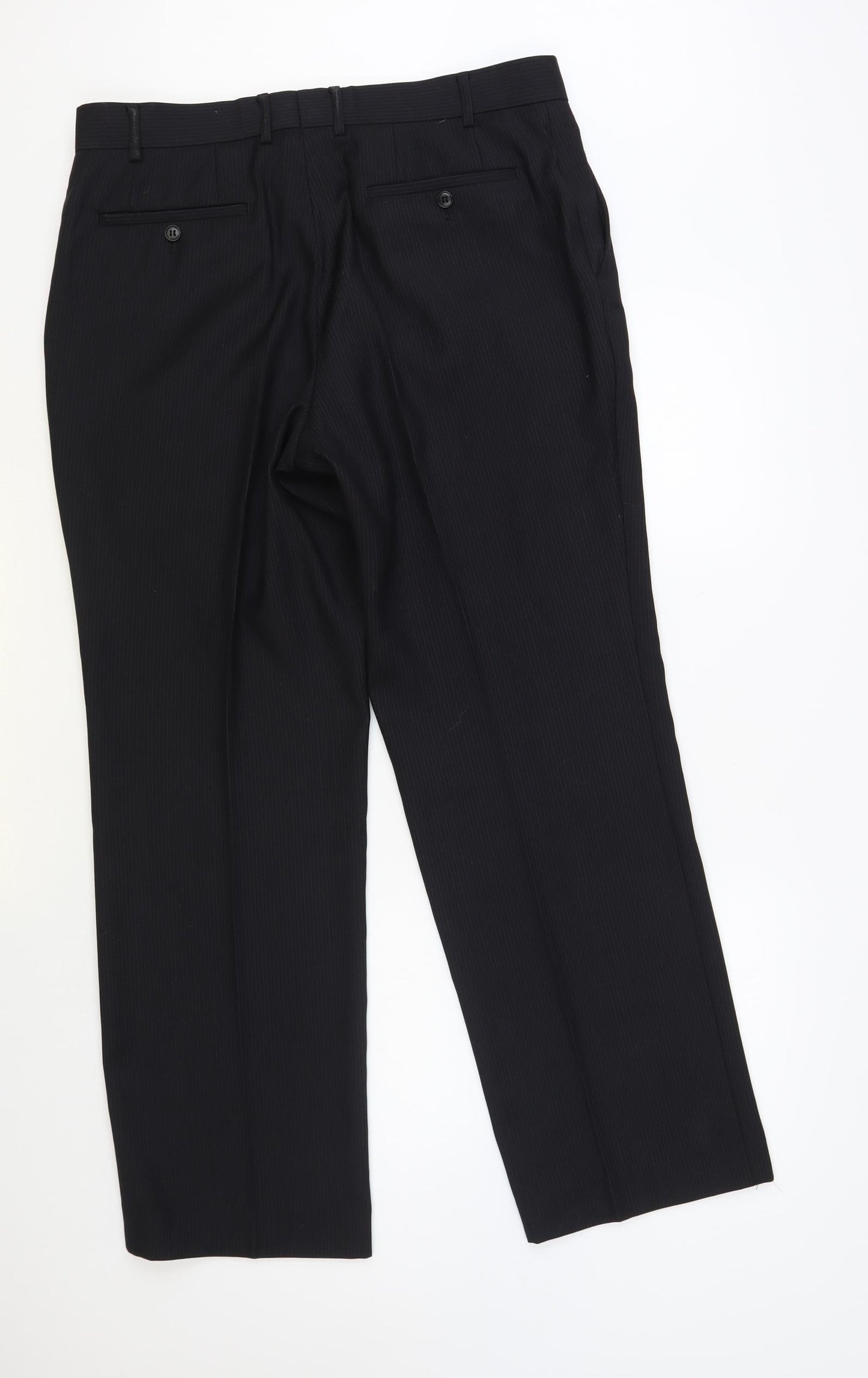 Daniel Grahame Mens Black Striped Polyester Dress Pants Trousers Size 34 in L31 in Regular Hook & Loop