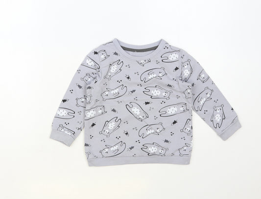 PEP & Co Boys Grey Geometric Cotton Pullover Sweatshirt Size 3 Years Pullover - Cute Bear Print