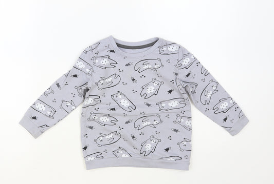 PEP & Co Girls Grey Geometric Cotton Pullover Sweatshirt Size 3 Years Pullover - Cute Bear Print