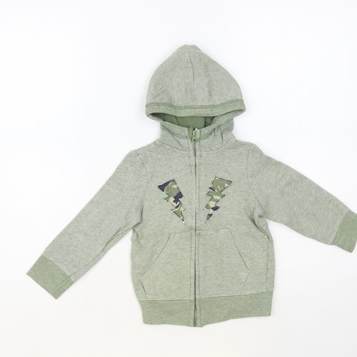 So Cute Boys Green Striped Cotton Full Zip Hoodie Size 2 Years Zip - Lightning Bolts