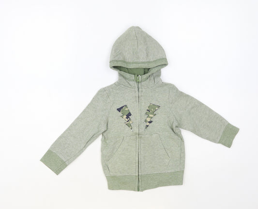 So Cute Boys Green Striped Cotton Full Zip Hoodie Size 2 Years Zip - Lightning Bolts