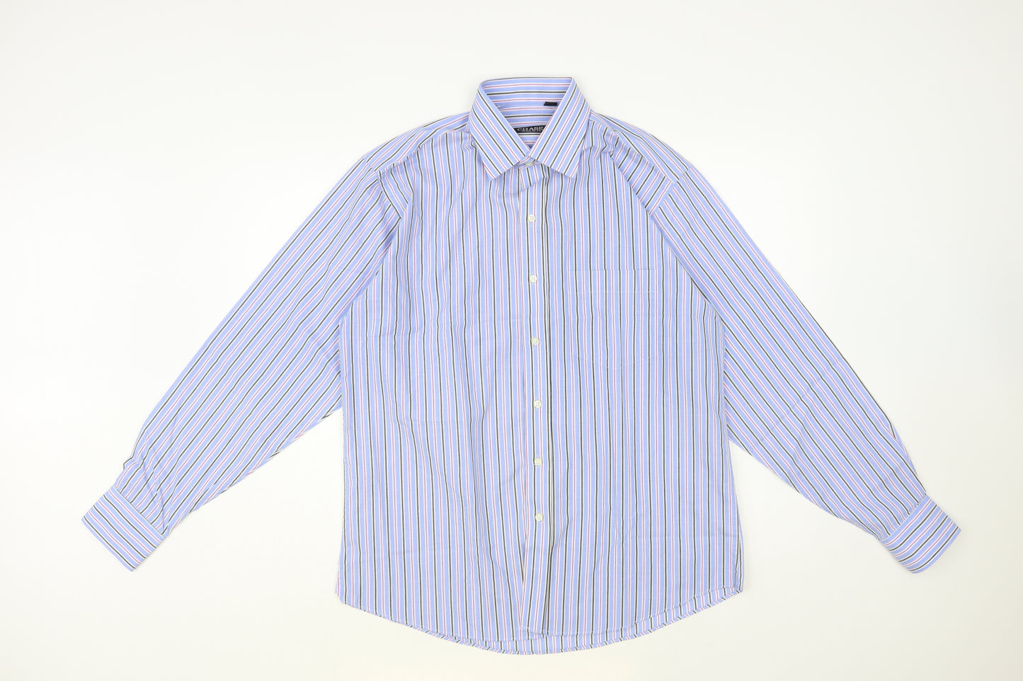 Chase Up Mens Blue Striped Cotton Dress Shirt Size 15.5 Collared Button