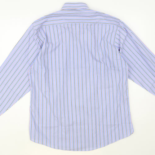 Chase Up Mens Blue Striped Cotton Dress Shirt Size 15.5 Collared Button