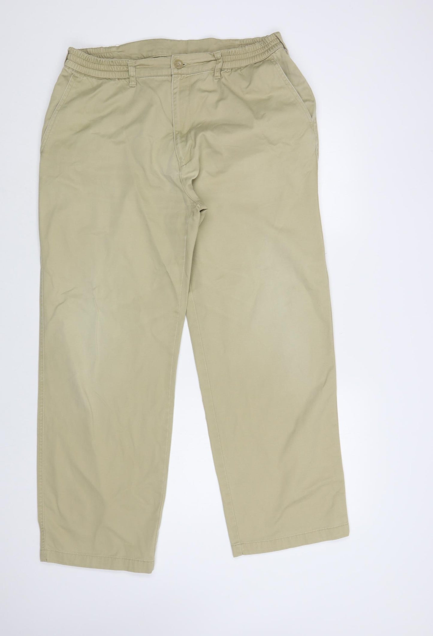 Hawkshead Mens Beige Cotton Chino Trousers Size 36 in L30 in Regular Button
