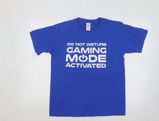 Gildan Mens Blue Cotton T-Shirt Size XL Round Neck - Gaming