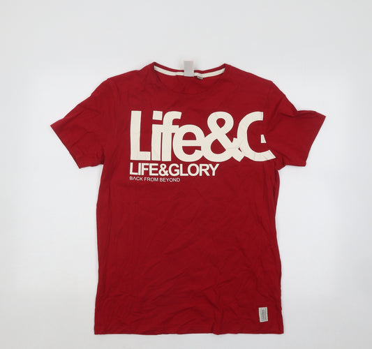 Life&Glory Mens Red Cotton T-Shirt Size M Round Neck