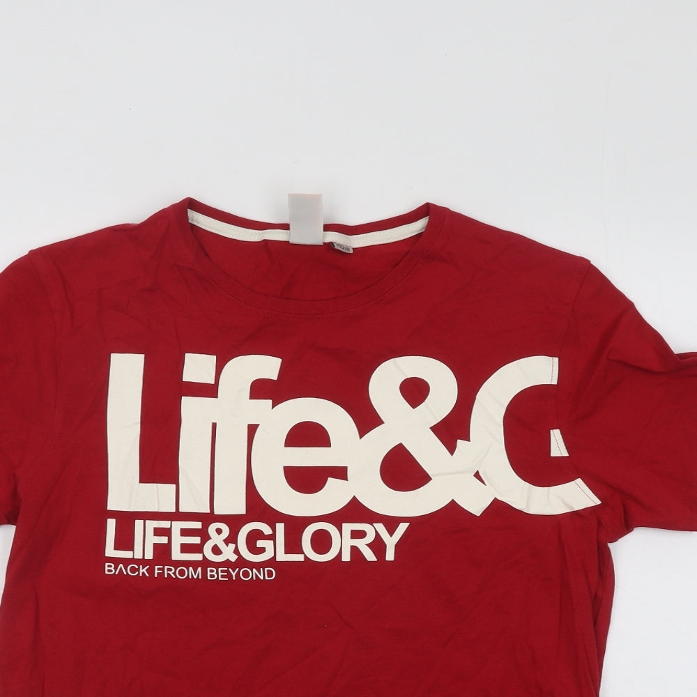 Life&Glory Mens Red Cotton T-Shirt Size M Round Neck