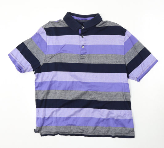 Marks and Spencer Mens Multicoloured Striped Cotton Polo Size M Collared Button