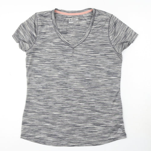 RBX Womens Grey Striped Polyester Basic T-Shirt Size M V-Neck
