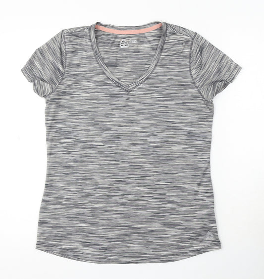 RBX Womens Grey Striped Polyester Basic T-Shirt Size M V-Neck