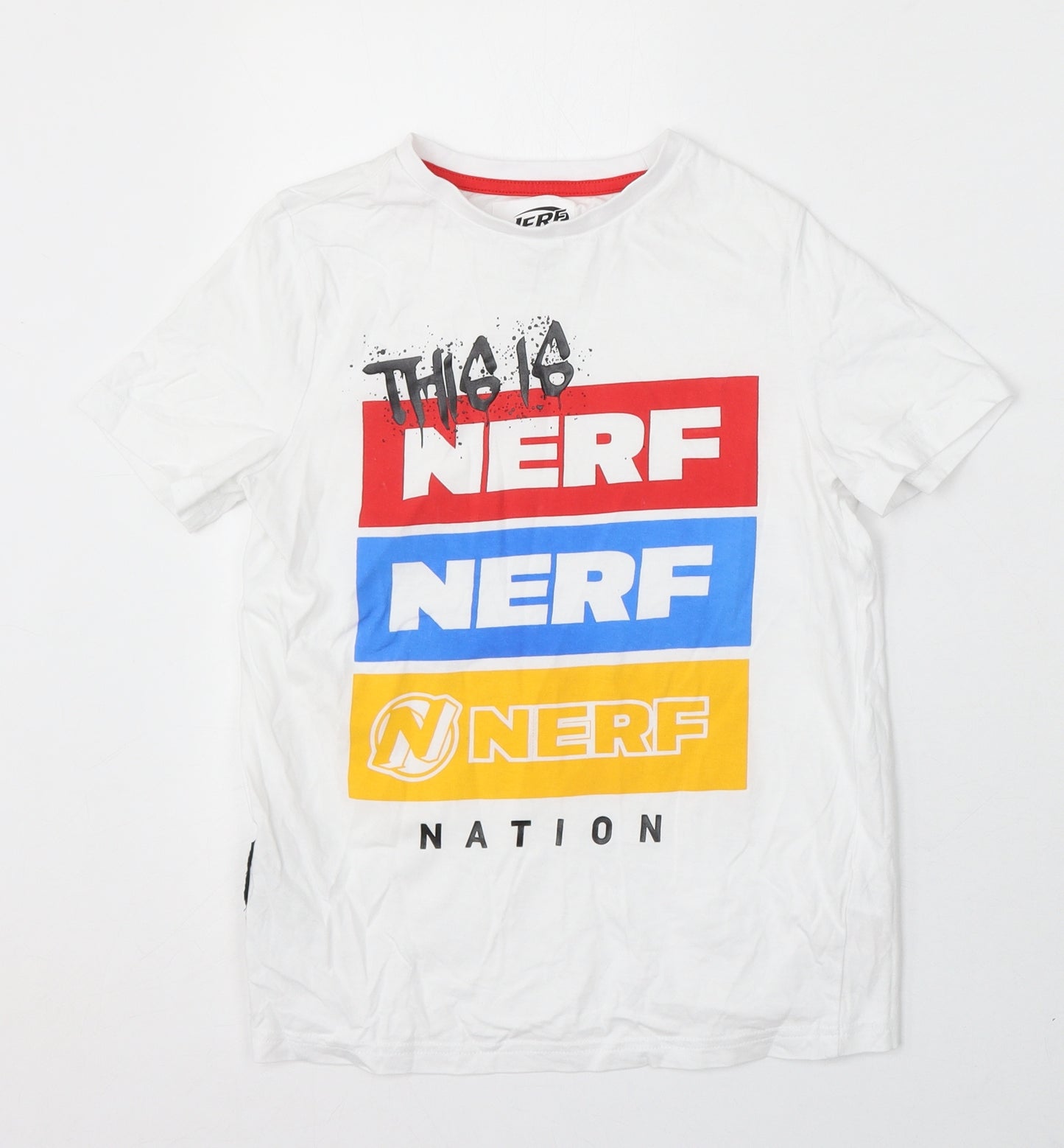 NERF Boys White Cotton Basic T-Shirt Size 8-9 Years Round Neck - NERF