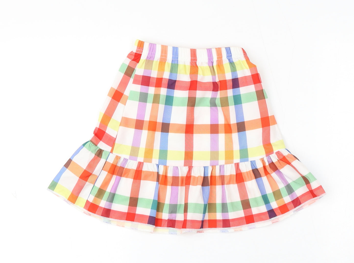 Preworn Girls Multicoloured Check Polyester Skater Skirt Size 2-3 Years Regular