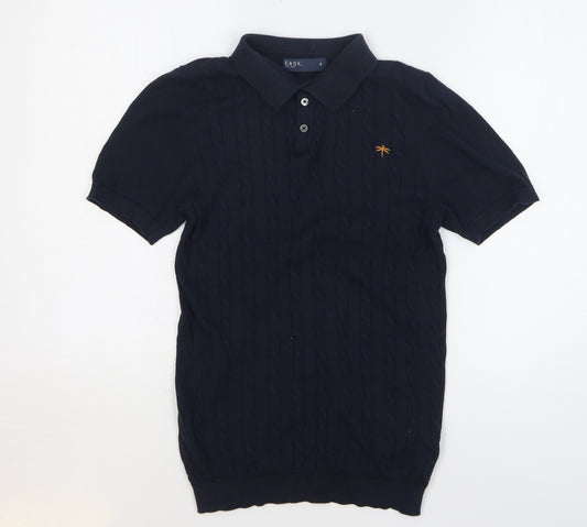 Easy Mens Blue Cotton Polo Size S Collared Button