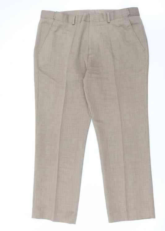 Cotton Traders Mens Beige Polyester Trousers Size 40 in L30 in Regular Hook & Eye
