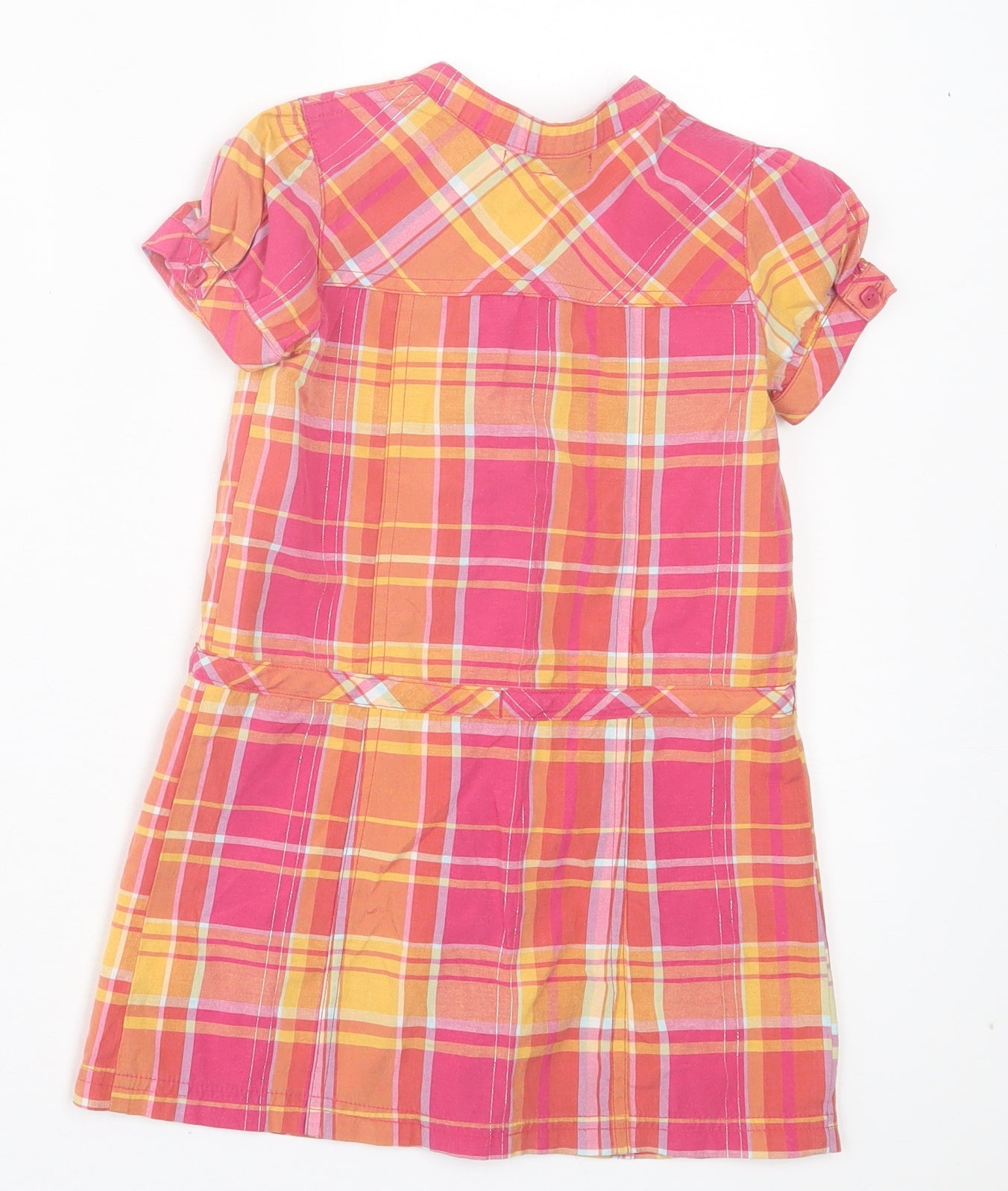 Marks and Spencer Girls Multicoloured Plaid Cotton Shirt Dress Size 3-4 Years Crew Neck Button