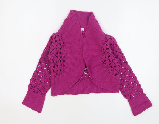 Monsoon Girls Purple V-Neck Wool Cardigan Jumper Size 4-5 Years Tie