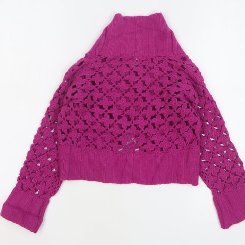 Monsoon Girls Purple V-Neck Wool Cardigan Jumper Size 4-5 Years Tie
