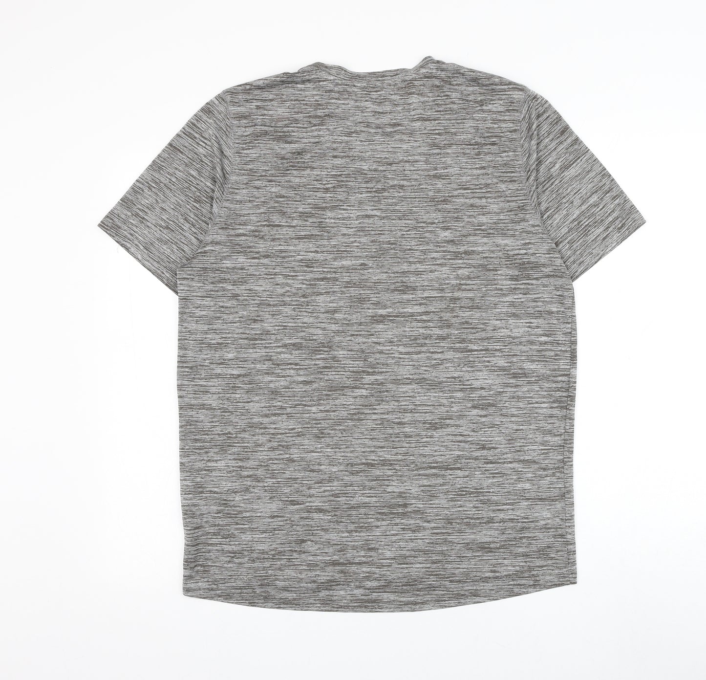 Preworn Mens Grey Striped Polyester Basic T-Shirt Size M Round Neck Pullover
