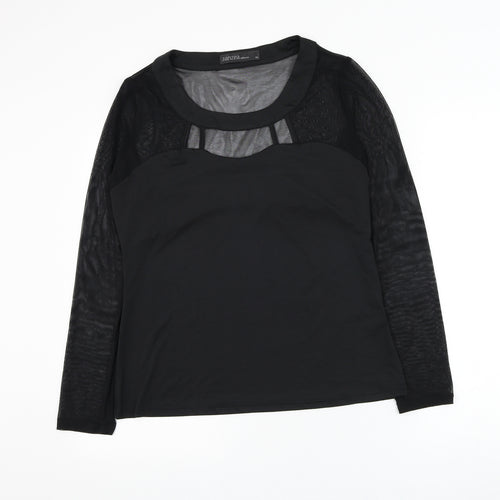 Zanzea Womens Black Polyester Basic Blouse Size XL Scoop Neck - Mesh