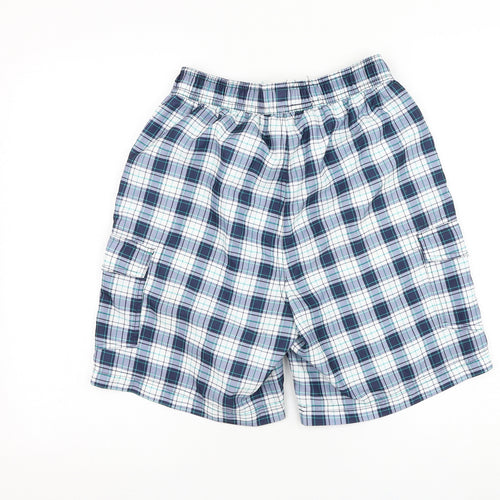 F&F Mens Blue Plaid Polyester Sweat Shorts Size S L7 in Regular Drawstring - Swim Trunks
