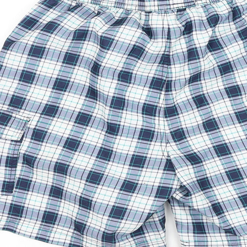 F&F Mens Blue Plaid Polyester Sweat Shorts Size S L7 in Regular Drawstring - Swim Trunks