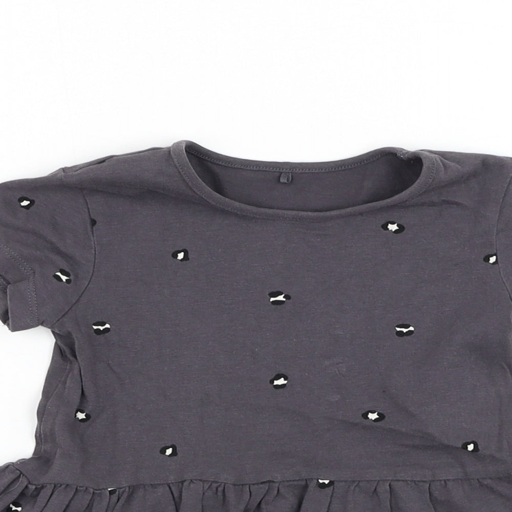 George Girls Grey Animal Print Cotton T-Shirt Dress Size 2-3 Years Round Neck Pullover