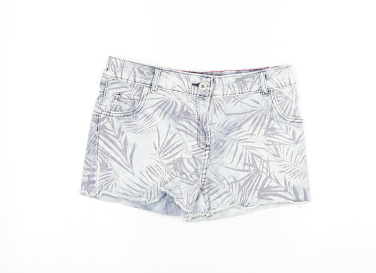 F&F Girls Blue Geometric Cotton Hot Pants Shorts Size 13-14 Years Regular Zip - Leaf Print