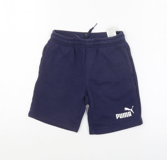 PUMA Boys Blue Polyester Sweat Shorts Size 5-6 Years Regular Drawstring