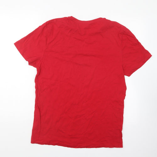 Primark Mens Red Cotton T-Shirt Size L Round Neck - Moving Forward Never Look Back