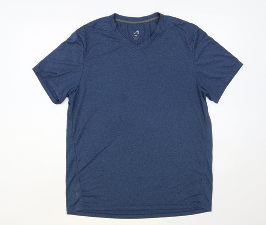 Preworn Mens Blue Polyester T-Shirt Size L V-Neck