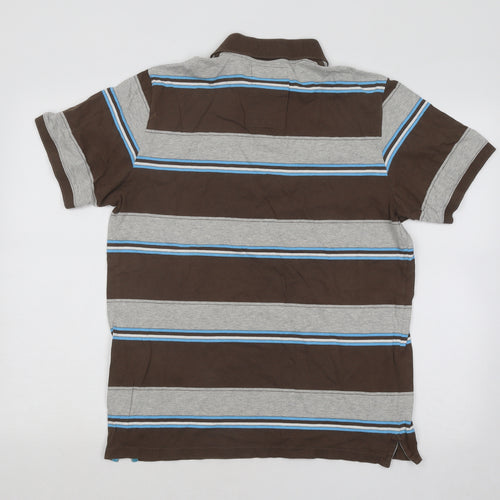 NEXT Mens Multicoloured Striped Cotton Polo Size M Collared Button